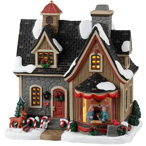 Decorazione "Ecco le vacanze" per Villaggio di Natale e presepe, in Porcellana da h 12 cm