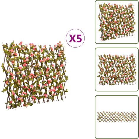 Decorazione giardino - vidaXL Traliccio Edera Artificiale Espandibile 5pz Rosa Scuro 180x60cm - Recinzione espandibile