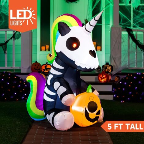 Decorazione gonfiabile per Halloween a forma di unicorno seduto, alta 1,5 metri, LED integrato, giocattolo gonfiabile per feste di Halloween