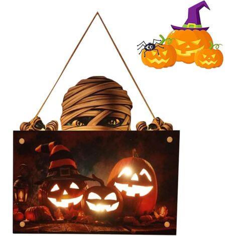 Decorazione horror di Halloween, ciondolo a forma di mummia di zucca di Halloween, cartello per porta con atmosfera horror, ideale per casa, giardino, decorazione per casa stregata