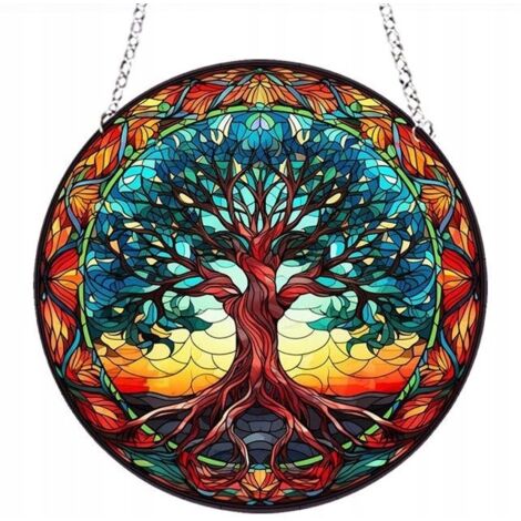 Decorazione in vetro colorato da appendere, in acrilico, casa, bella felicità, albero XL