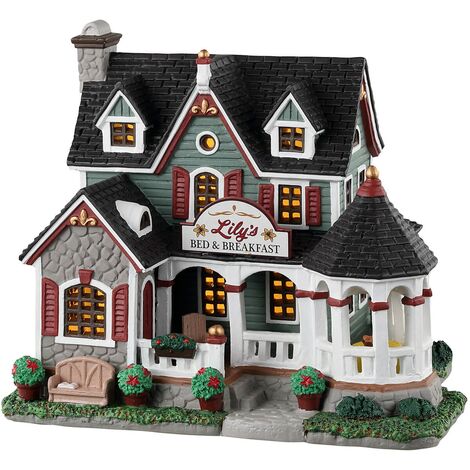 Decorazione "Lily's Bed & Breakfast" per Villaggio di Natale e presepe, in Porcellana da h 14,5 cm