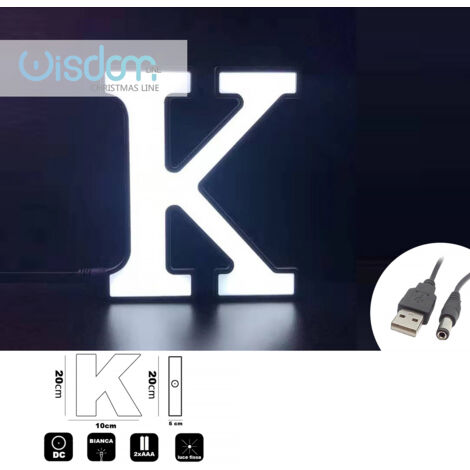 DECORAZIONE LUMINOSA LED A BATTERIA LETTERA K - IDEALE PER EVENTI COMPLEANNI E DECORAZIONI PER LA CASA