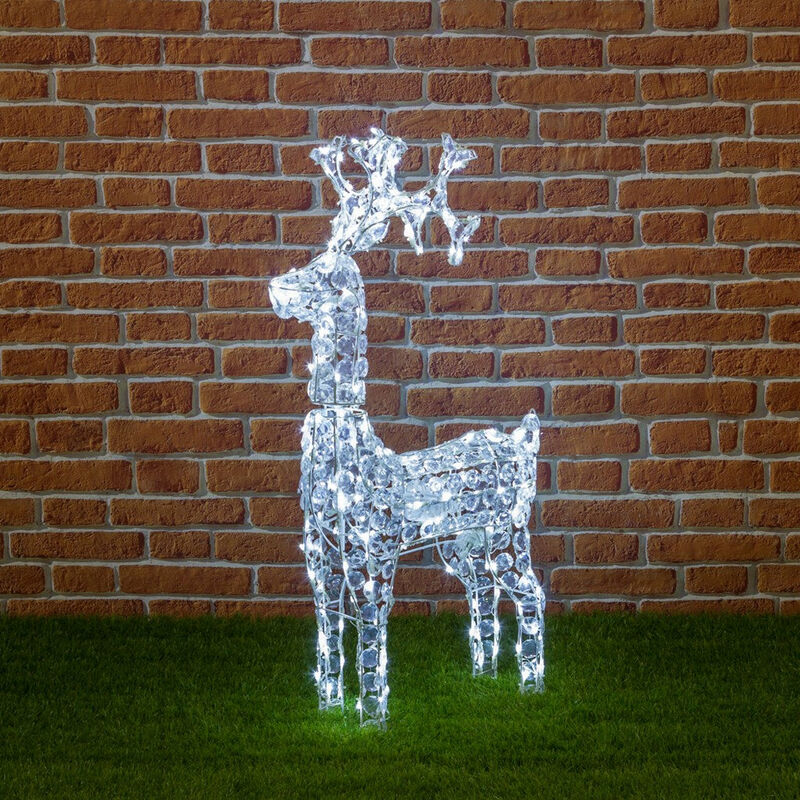 Image of Renna natalizia luminosa a luce fissa con cristalli a led decorazione per interno ed esterno -Luce Fredda / 90 cm
