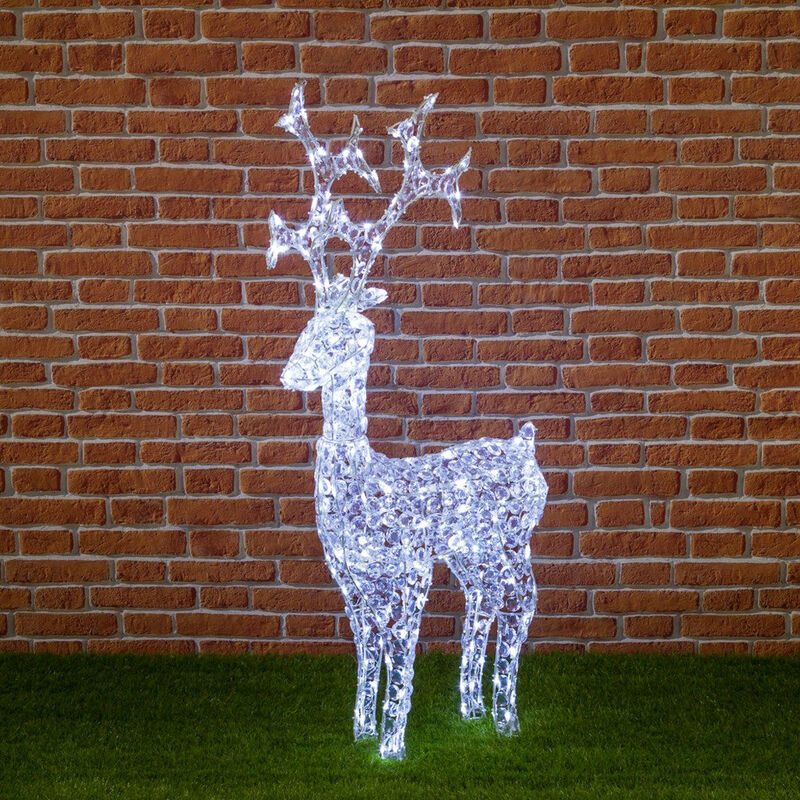 Image of Renna natalizia luminosa a luce fissa con cristalli a led decorazione per interno ed esterno -Luce Fredda / 120 cm