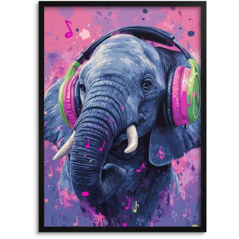 Decorazione moderna con poster a tema musicale, immagine da parete con cornice, elefante