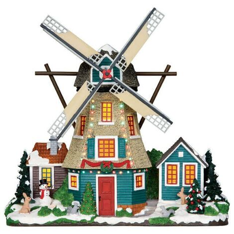 Decorazione "Mulino a vento" per Villaggio di Natale e presepe, in Resina da h 10,2 cm