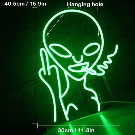 Decorazione murale al neon aliena verde fumo, alimentata tramite USB e dimmerabile, adatta per casa, bar, club, feste