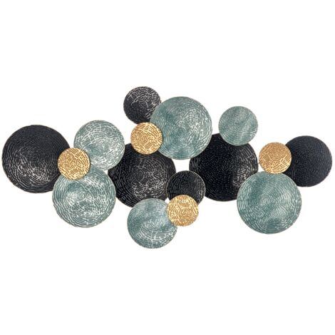 Decorazione Murale in Metallo 3D, Wall Art a Cerchi 133x66cm, Blu, Nero e Oro