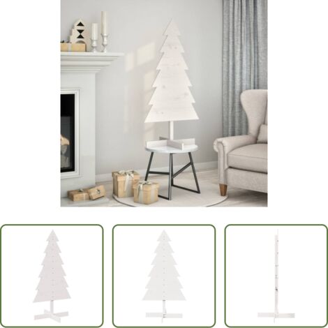 Decorazione Natale -  Albero di Natale Decorativo Bianco 120cm Legno Massello di Pino