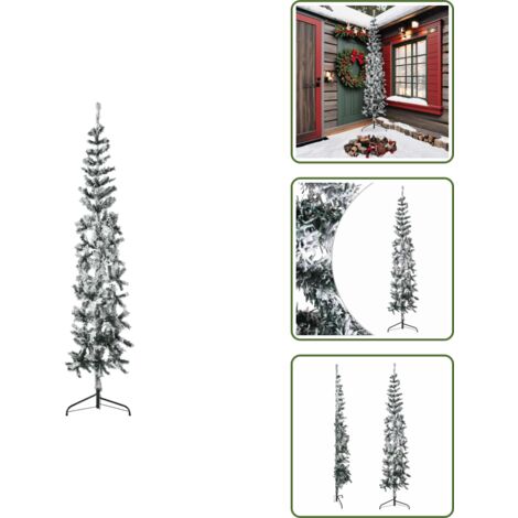Decorazione Natale - vidaXL Albero Natale Artificiale Sottile a Metà Neve Fioccata 240 cm - Albero di Natale in PVC