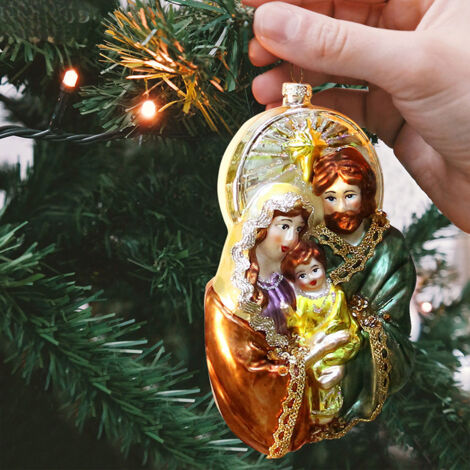 Decorazione natalizia 2025 in vetro soffiato, scene di Maria, Giuseppe e Gesù Bambino, decorazioni natalizie sospese, 6,5 pollici, decorazione per albero di Natale della Sacra Famiglia
