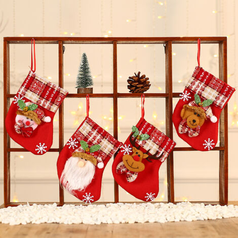 Decorazione natalizia, 4 pezzi calzini natalizi, sacchetto regalo appeso, cervo + vecchio + pupazzo di neve + orsetto - Stile 3