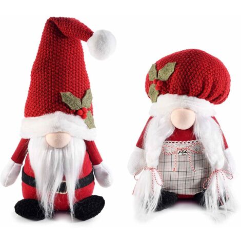 Decorazione Natalizia Babbo e Mamma Natale in Stoffa Imbottita - Altezza 35 cm