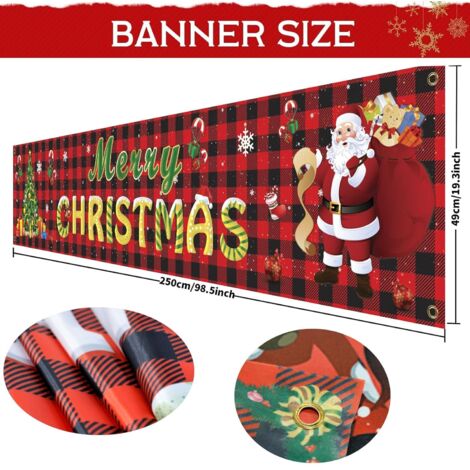 Decorazione natalizia - Bandiera rossa appesa - Striscione natalizio - Striscione natalizio - Striscione natalizio - Striscione natalizio per esterni - Buon Natale (250 x 48 cm)