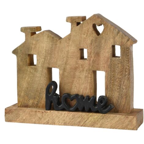 Decorazione natalizia con casette e scritta "Home" in legno da h 16 cm