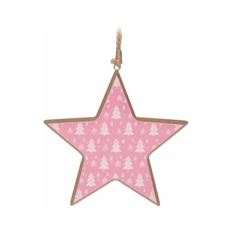 Image of Koopman - Decorazione natalizia da appendere in legno dipinto stella rosa decoro albero cm.11h