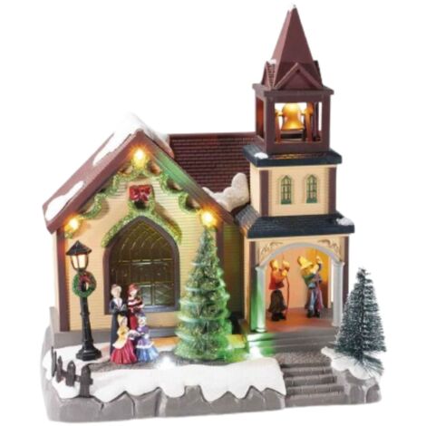 Decorazione Natalizia da Tavolo - Chiesa con Campane in Movimento, Luci e Suoni