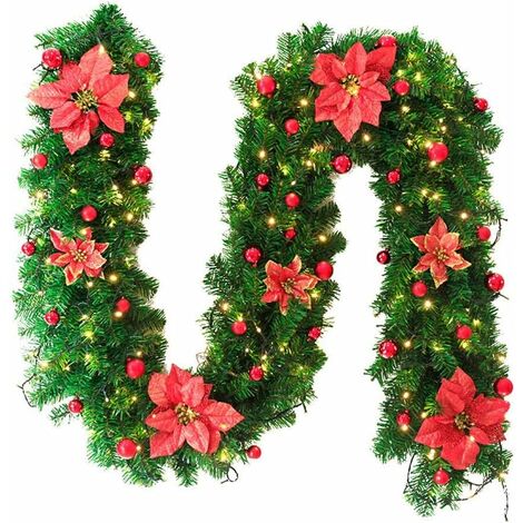 Decorazione natalizia Ghirlanda per albero di Natale da 270 cm Decorazione natalizia per esterni Fiocco rosso Pigne Palline Fiori Foglie per la festa di Natale
