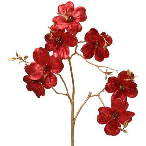DECORAZIONE NATALIZIA, RAMO CON FIORI IN POLIESTERE, 24X3X90 CM, ROSSO, NATALE, ADDOBBI DI NATALE