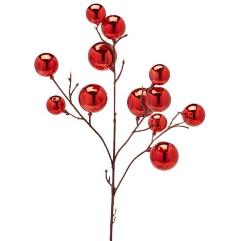 DECORAZIONE NATALIZIA, RAMO CON PALLINE, H53CM, COLORE ROSSO, NATALE, ADDOBBI DI NATALE