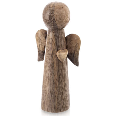 DECORAZIONE NATALIZIA, STATUETTA DI ANGELO IN LEGNO DI MANGO, 21 CM