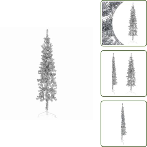 Decorazione Natalizia - vidaXL Albero Natale Artificiale Sottile a Metà Supporto Argento 120cm - Albero di Natale Argento