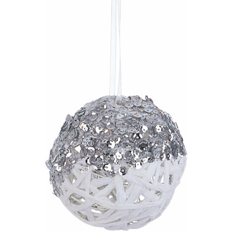 DECORAZIONE PALLA GLITTER D.10 BIANCO/ARGENTO