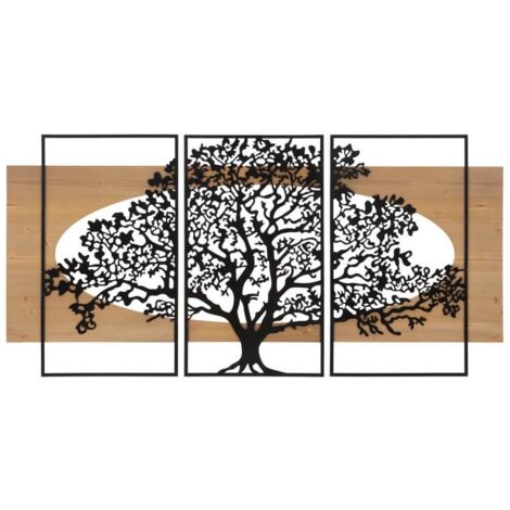 Decorazione Parete Albero Ferro e Legno Set 3 Pezzi cm 176X2X90 - TREE