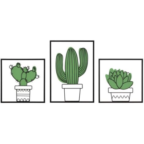 Decorazione Parete Cactus Set 3 Pezzi cm 33X1,3X46,5 - 33X1,3X34 - CACTUS SET