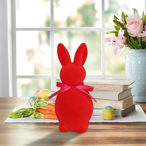 Decorazione Pasqua Interna – Set di Decorazioni con Coniglietti e Accessori per Tavolo Primavera, 14x6,5x7cm, Rosso