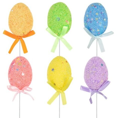 Decorazione pasquale Uova di Pasqua su un picchetto, mix di colori, 6 pezzi 149003