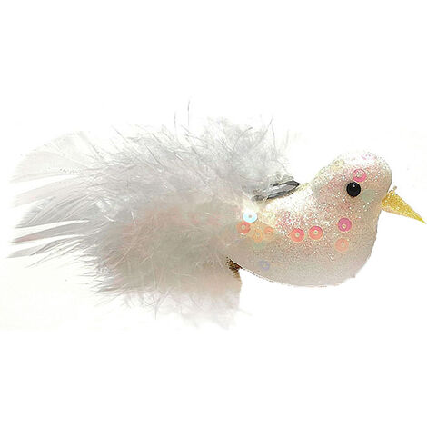 Decorazione per albero di natale set6 uccellini con piume bianche rosa con pinza palline sfere vetrine particolari