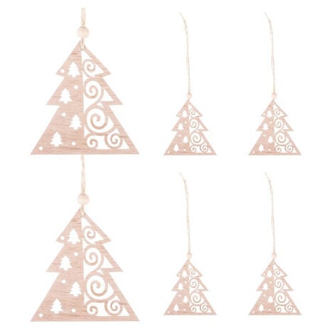 Decorazione per l'albero di Natale 7 cm in legno, set di 6 pendenti natalizi per albero di Natale.
