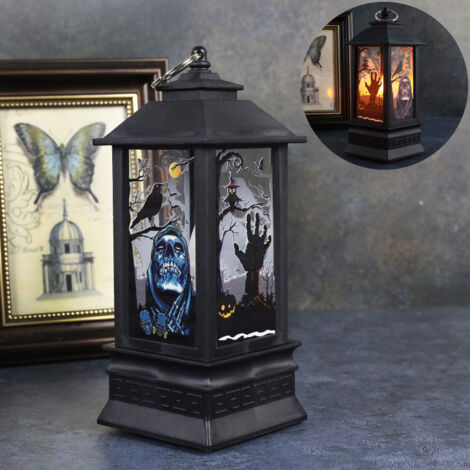 Decorazione per porta con lanterna di Halloween, a LED, per feste e casa (piccola, teschio di mano fantasma in bronzo)