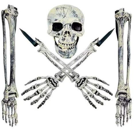 Decorazione scheletro di parti di Halloween, mani spaventose di decorazione di Halloween e paletti da giardino con teschio per lapide della porta esterna