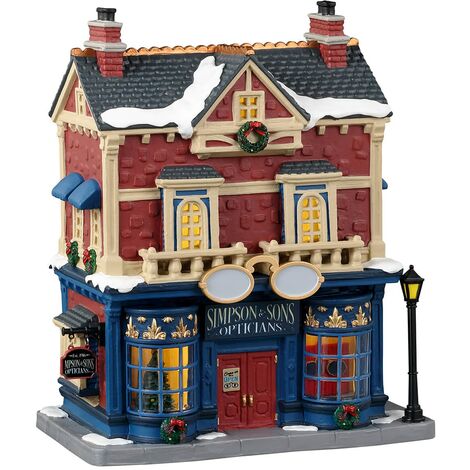 Decorazione "Simpson & Sons Opticians" per Villaggio di Natale e presepe, in Porcellana da h 13 cm