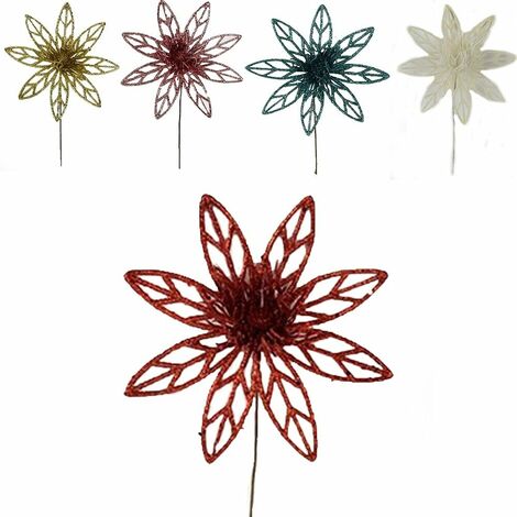 Decorazioni addobbi albero di natale fiore stella bianco rosso oro verde rosa glitterato ornamento casa pacchi regalo cm 18 - colorigenerali: ROSA