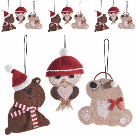 Decorazioni da Appendere per Albero di Natale A Forma di Animaletti in Panno Set da 18 Addobbi  Altezza 14 Cm