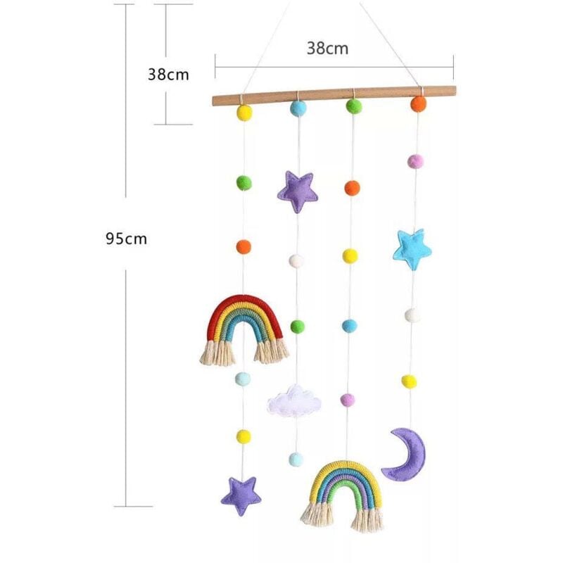 Image of Decorazioni da parete arcobaleno tessute a mano con pallina in feltro per la camera dei bambini/decorazioni per la casa, da appendere alla parete con