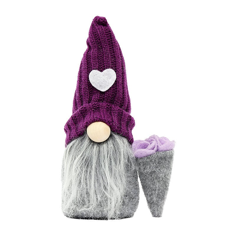 Image of （maschio） Decorazioni di gnomi Decorazioni di peluche viola fatte a mano Vacanze invernali Ornamenti di San Valentino Regalo, cuore viola, cappello