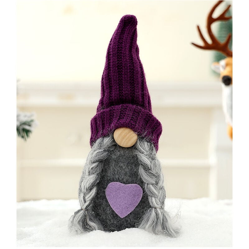 Image of （femmina）Decorazioni di gnomi Decorazioni di peluche viola fatte a mano Vacanze invernali Ornamenti di San Valentino Regalo,cuore viola,cappello