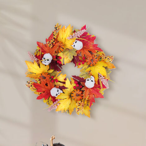 Decorazioni di Halloween, ghirlanda di teschi di zucca, 30 x 28 cm, finestra a bovindo, centro commerciale, bar, ornamenti da appendere per il Ringraziamento