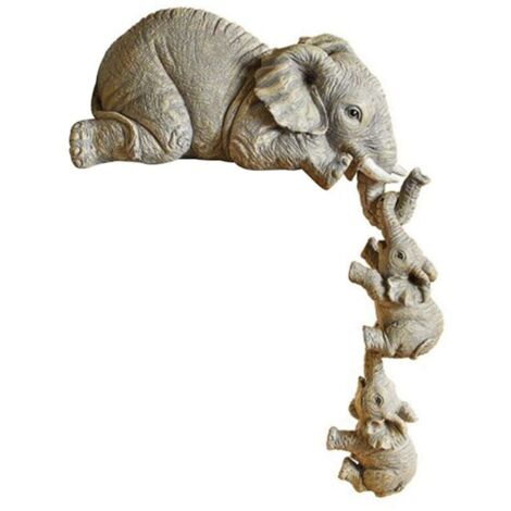 Decorazioni in resina a forma di elefante, 3 pezzi: 1 elefante madre e 2 cuccioli appesi al bordo di statuette artigianali