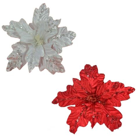Decorazioni natalizie addobbi per Albero di Natale Fiore Stella Bianco Rosso ghirlande casa negozi vetrine cm 55 grande - colorigenerali: BIANCO - PEZZI: 3 PEZZI