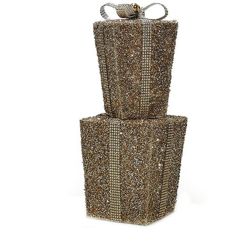 Decorazioni natalizie Addobbi per Albero di Natale oro champagne pacchi regalo  con 20 luci bianco caldo H45X17X17