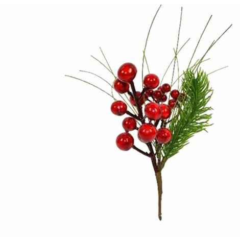 Decorazioni natalizie addobbi per Albero di Natale Pick con foglia bacche rosse regalo ghirlande casa negozi vetrine cm 19 - PEZZI: 6 PEZZI
