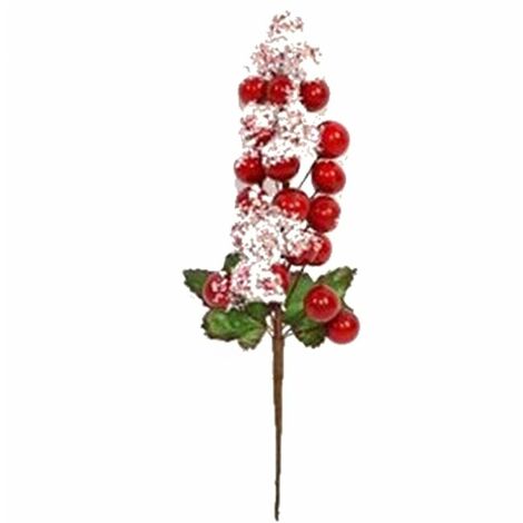Decorazioni natalizie addobbi per Albero di Natale Pick innevato con bacche rosse regalo ghirlande casa negozi vetrine cm 19 - PEZZI: 6 PEZZI