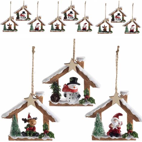 Decorazioni Natalizie da Appendere a Forma di Capanna Addobbi  per Albero, Casa e Vetrine Set da 9 Pezzi Altezza 9 Cm