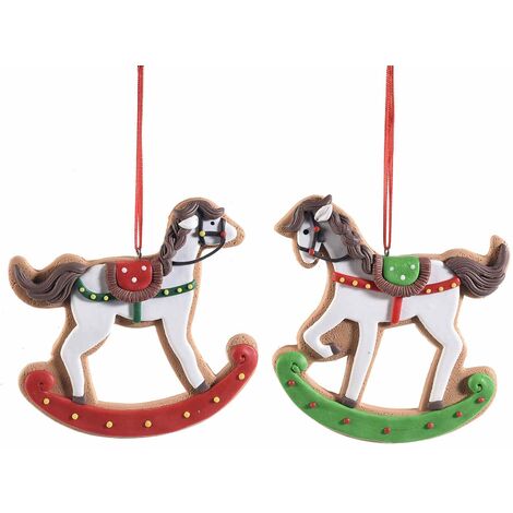 Decorazioni Natalizie da Appendere A Forma di Cavallo a Dondolo Set 10 Pezzi